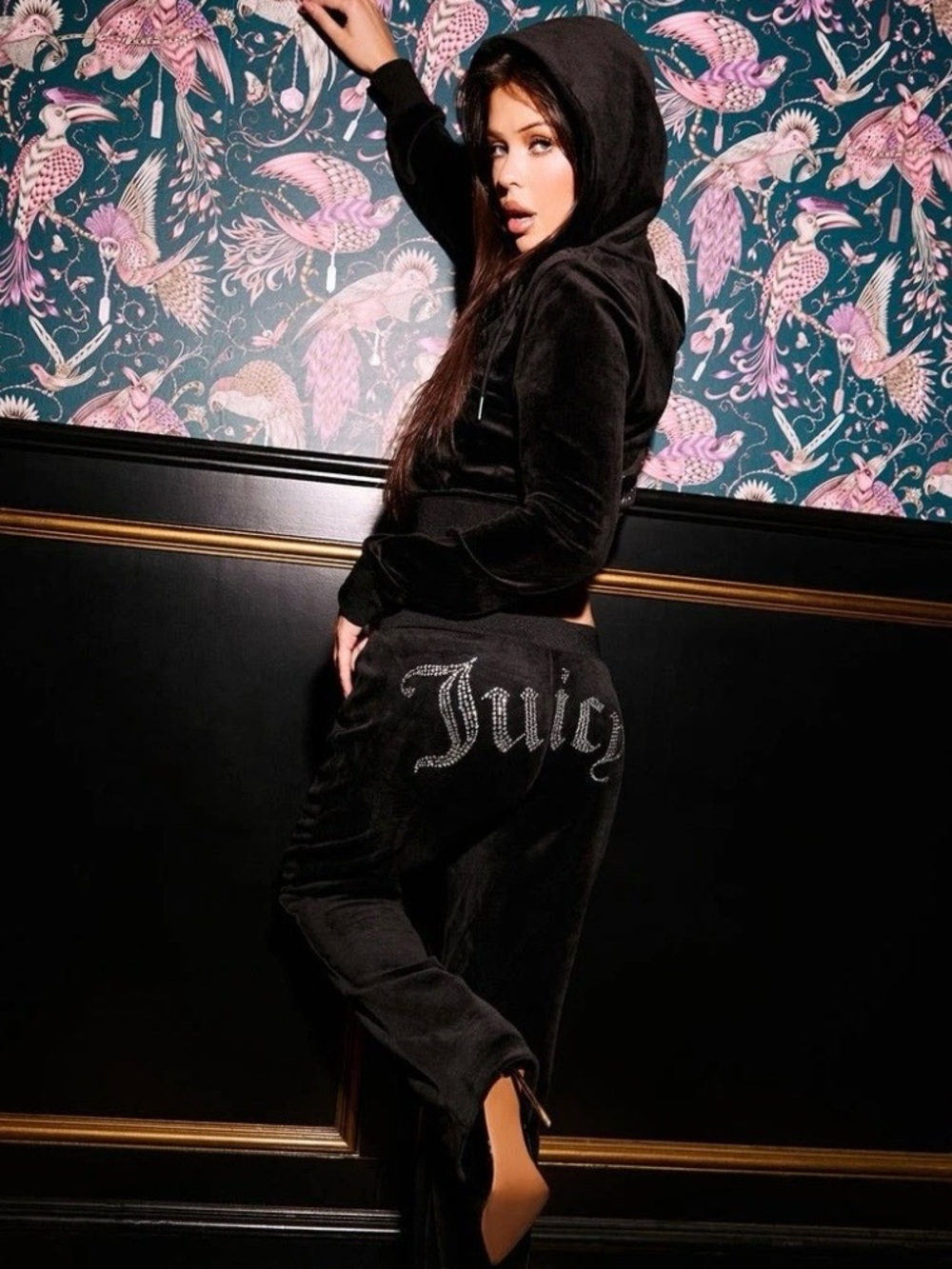 Juice Couture OG Big Bling Velour Sleepwear Trackpants - Large - Black